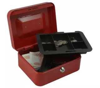 Кэшбокс 90х200х160, переносной металлический ящик с замком, красный