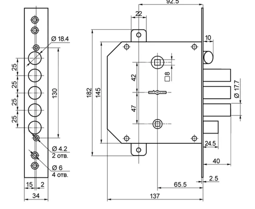 Замок врезной ЗВ 9-6 КТЗ/15 правый  Border 77404