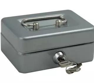 Кэшбокс 60х125х95, переносной металлический ящик с замком, серый