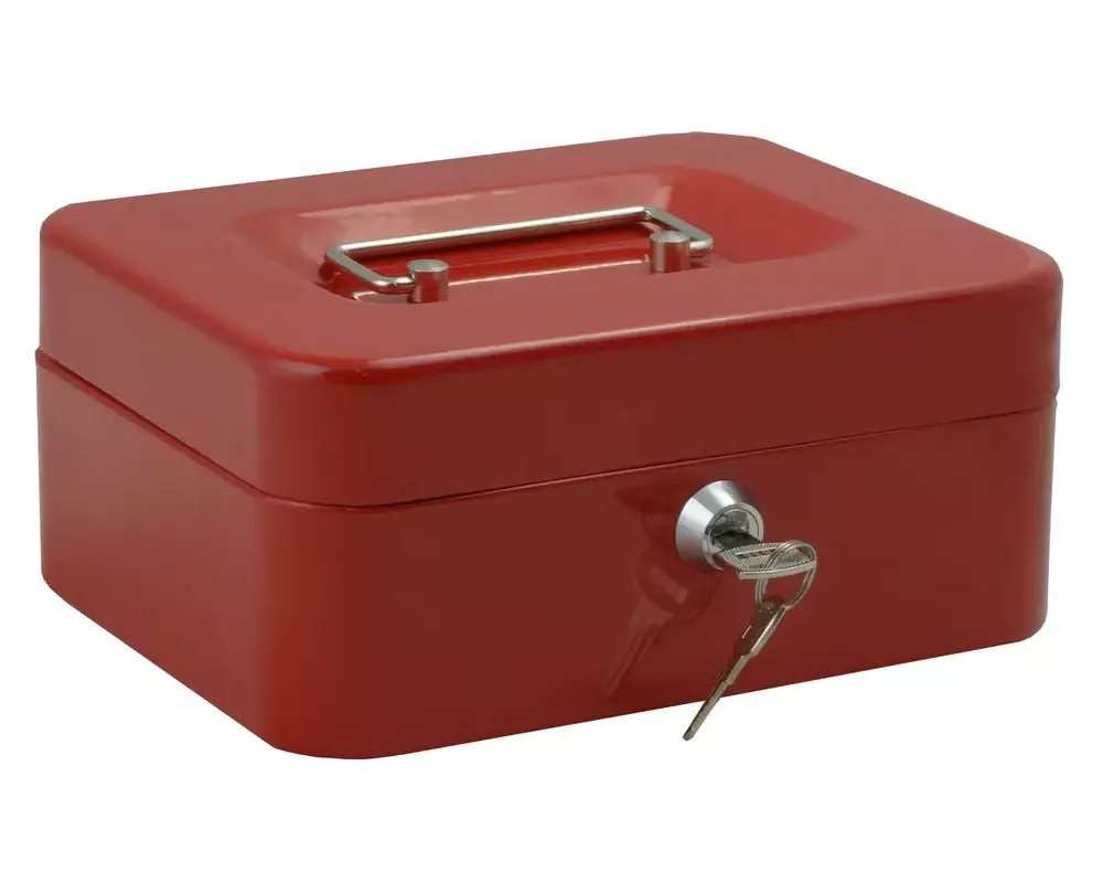 Кэшбокс 90х200х160, переносной металлический ящик с замком, красный